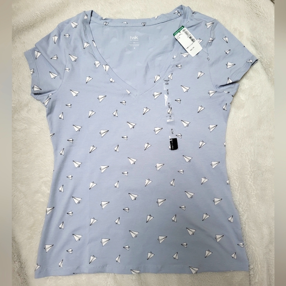 Organic Cotton Paper Planes Printed V-neck Tshirt by Twik, New With Tags